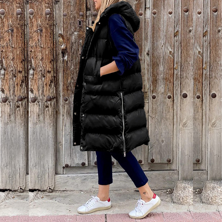 Steppweste für Damen - Elegante Lange Übergangsjacke mit Kapuze