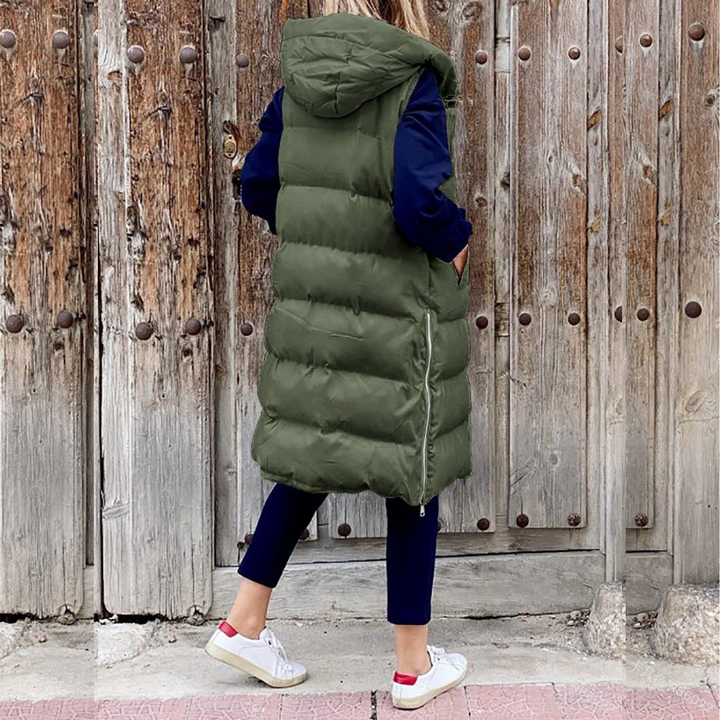 Steppweste für Damen - Elegante Lange Übergangsjacke mit Kapuze