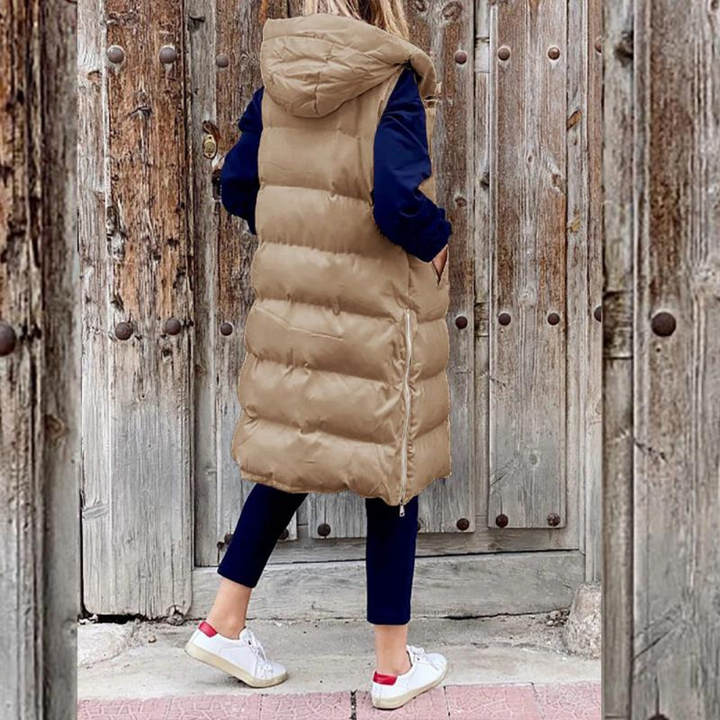 Steppweste für Damen - Elegante Lange Übergangsjacke mit Kapuze