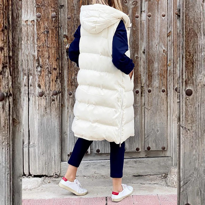 Steppweste für Damen - Elegante Lange Übergangsjacke mit Kapuze