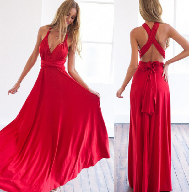 Izzy Maxi-Kleid | Elegantes Rückenfreies Multiwrap Abendkleid Lang | Brautjungfernkleid