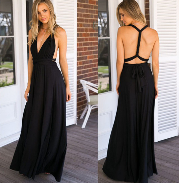 Izzy Maxi-Kleid | Elegantes Rückenfreies Multiwrap Abendkleid Lang | Brautjungfernkleid