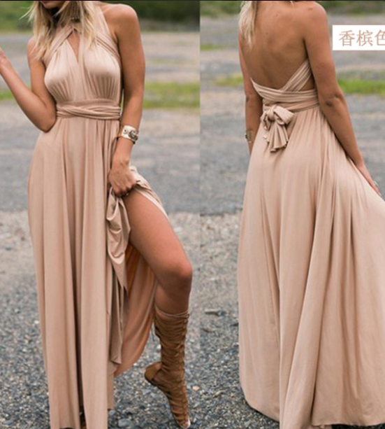 Izzy Maxi-Kleid | Elegantes Rückenfreies Multiwrap Abendkleid Lang | Brautjungfernkleid