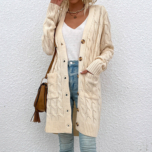 Autri Cardigan Warm lang gestrickte Jacke mit Knopfen und Taschen fu Emma Keller