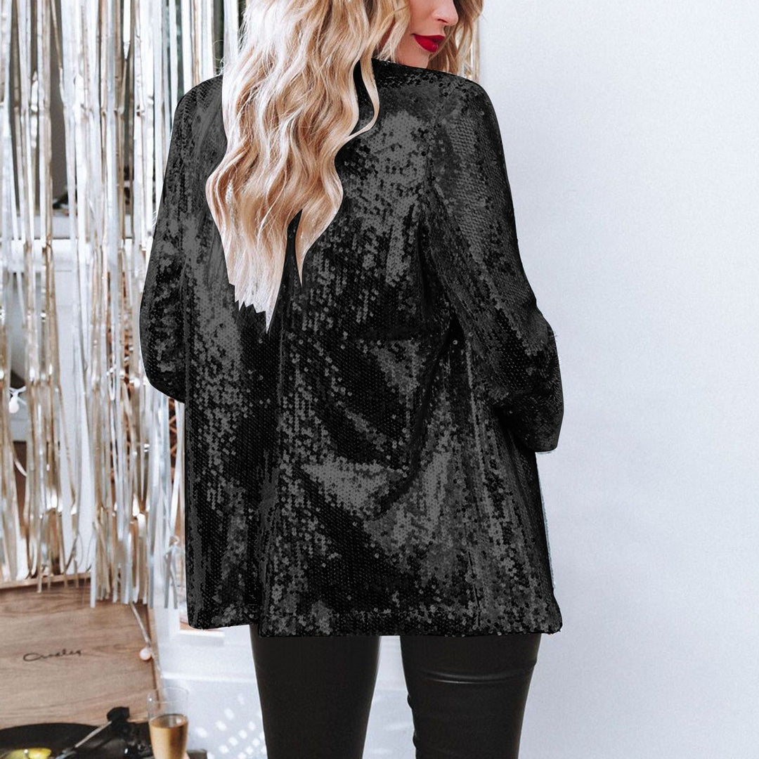 Glitzer Blazer für den Herbst - Stilvolle Lange Jacke mit Glitzernde Pailletten für Damen