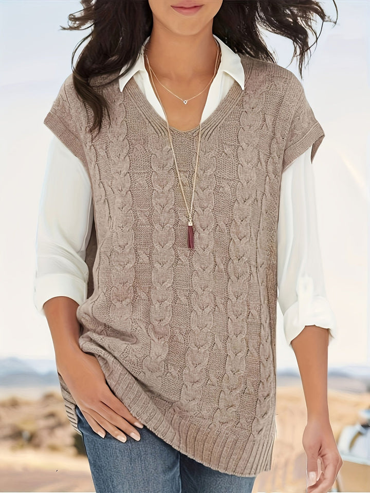 Yana Pullunder | Eleganter Pullover mit Zopfmuster und V-Ausschnitt für Damen