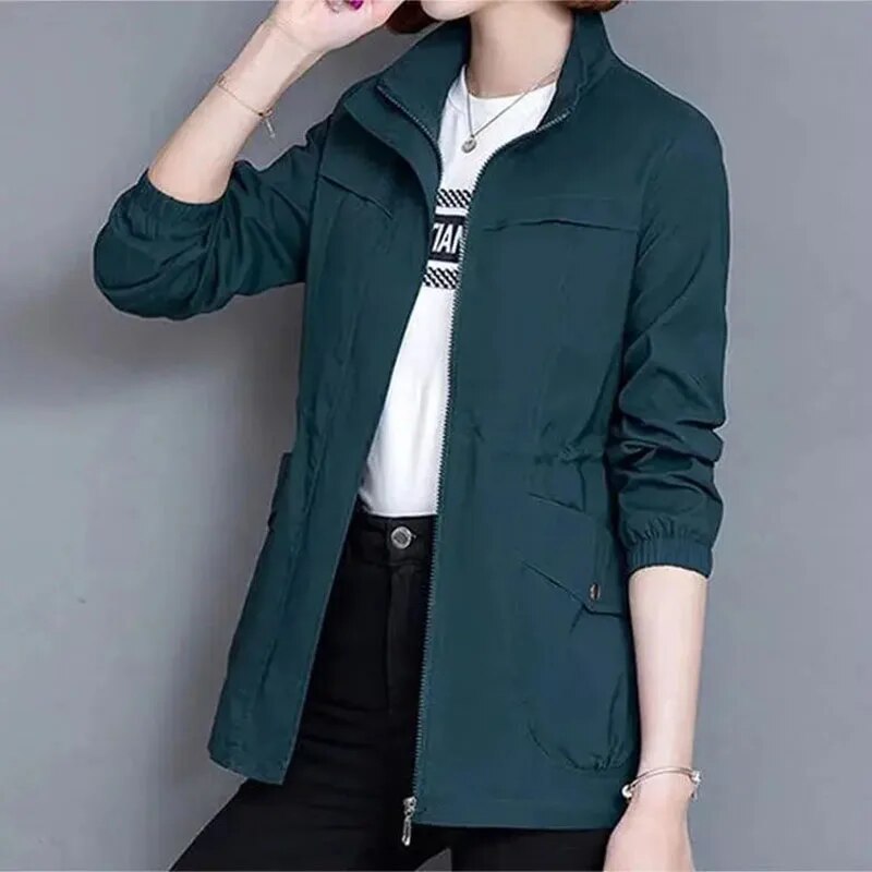 Regenjacke für den Herbst - Wasserdichte Übergansjacke mit Stehkragen für Damen