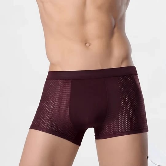 Herren-Unterwäsche, bordeauxrote Boxershorts aus atmungsaktivem Material, nahtloses Design, ideal für Komfort und Stil.
