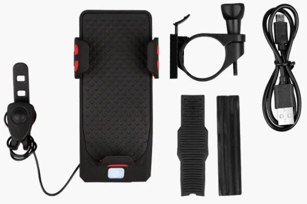 Fahrrad Handyhalterung 4-in-1 LED Licht Powerbank - Fahrradlicht Herbst dunkel Beleuchtung Klingel