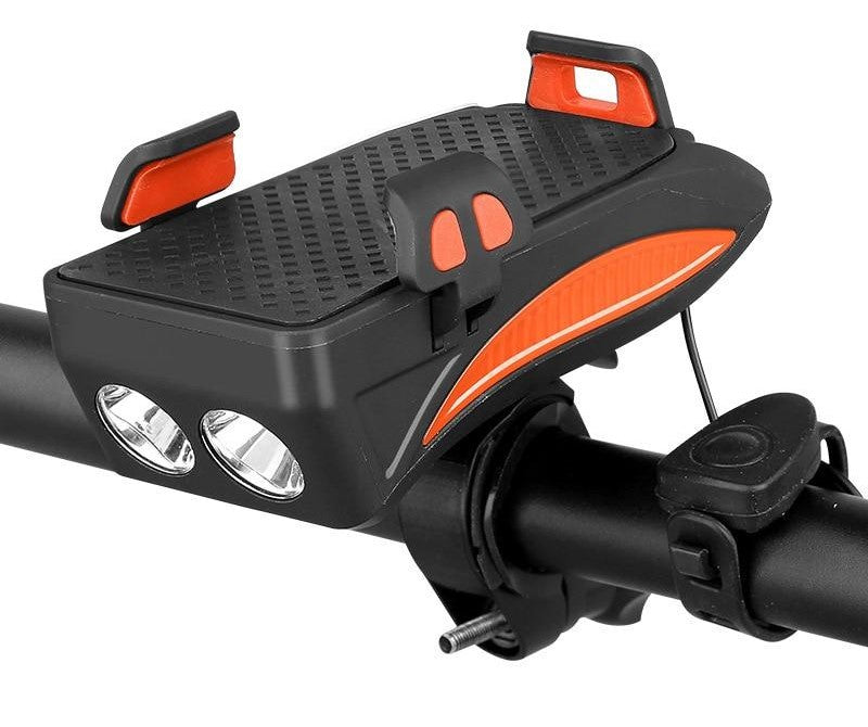 Fahrrad Handyhalterung 4-in-1 LED Licht Powerbank - Fahrradlicht Herbst dunkel Beleuchtung Klingel