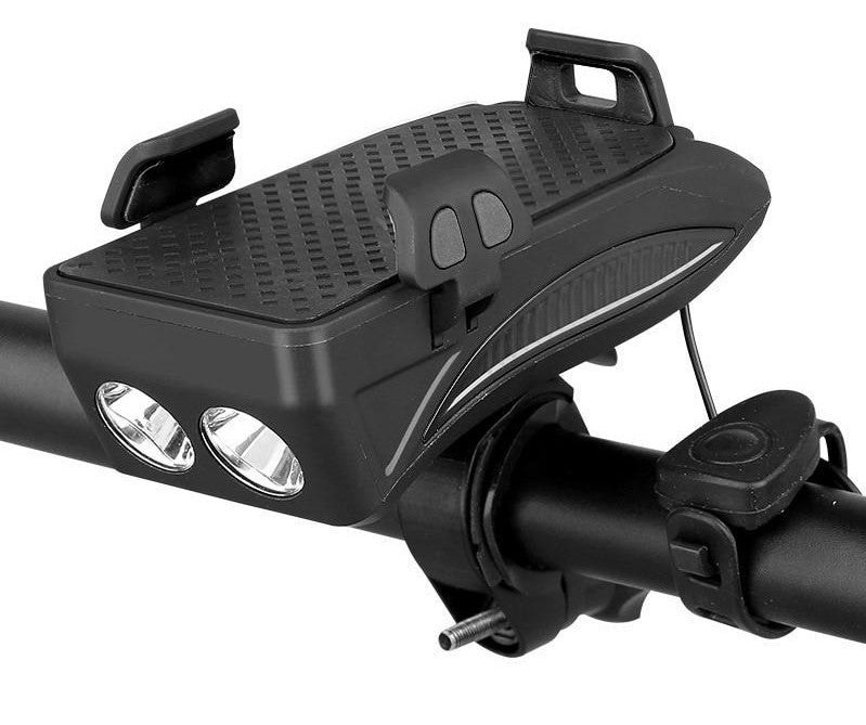Fahrrad Handyhalterung 4-in-1 LED Licht Powerbank - Fahrradlicht Herbst dunkel Beleuchtung Klingel