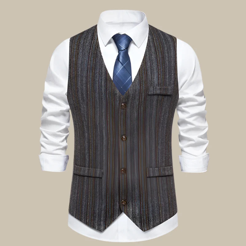 Trachtenweste für den Herbst - Klassisches Gestreiftes Tweed-Gilet mit Taschen für Herren