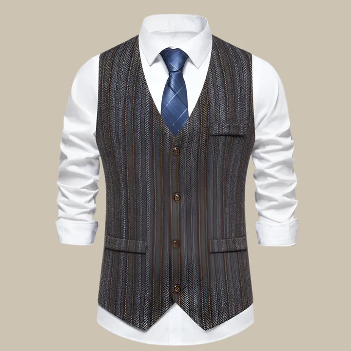 Trachtenweste für den Herbst - Klassisches Gestreiftes Tweed-Gilet mit Taschen für Herren