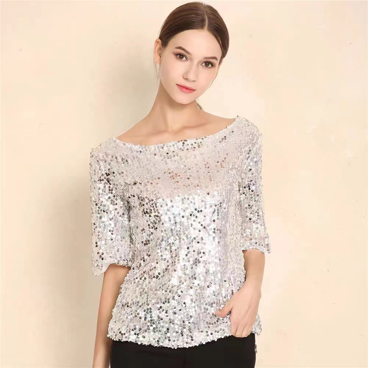 Glitzer Top für den Herbst - Elegante Bluse mit Glitzernde Pailletten für Damen
