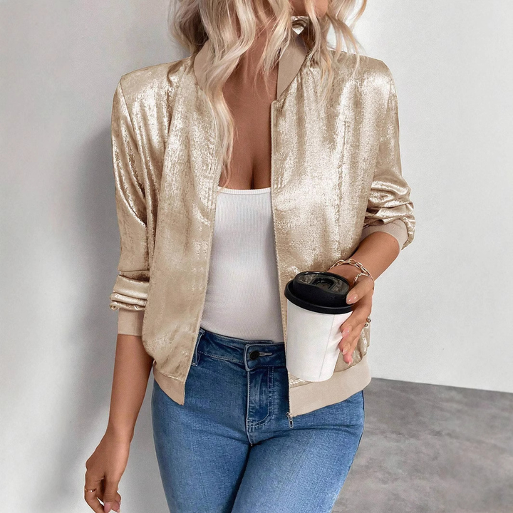 Satin-Bomberjacke für den Herbst - Leichte Übergansjacke mit Reißverschluss für Damen