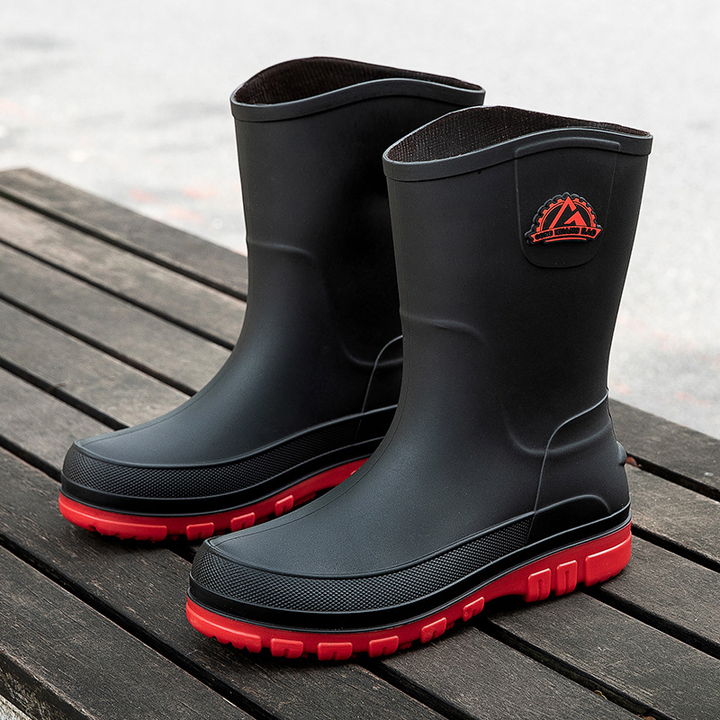 Regenstiefel für den Herbst - Halbhohe Wasserdichte PVC Gummistiefel mit rutschfester Sohle für Herren
