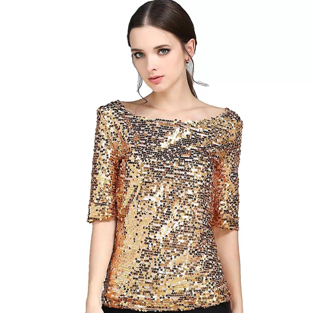 Glitzer Top für den Herbst - Elegante Bluse mit Glitzernde Pailletten für Damen