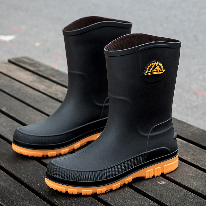 Regenstiefel für den Herbst - Halbhohe Wasserdichte PVC Gummistiefel mit rutschfester Sohle für Herren