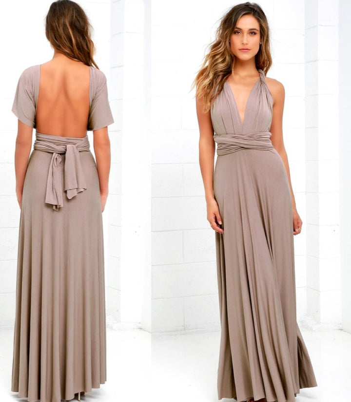 Izzy Maxi-Kleid | Elegantes Rückenfreies Multiwrap Abendkleid Lang | Brautjungfernkleid