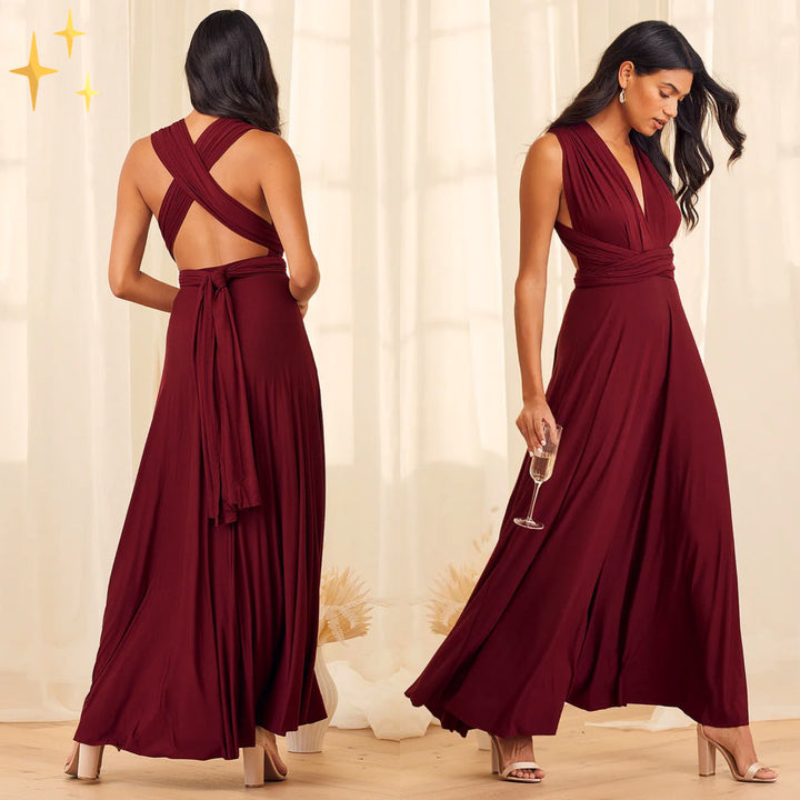 Izzy Maxi-Kleid | Elegantes Rückenfreies Multiwrap Abendkleid Lang | Brautjungfernkleid
