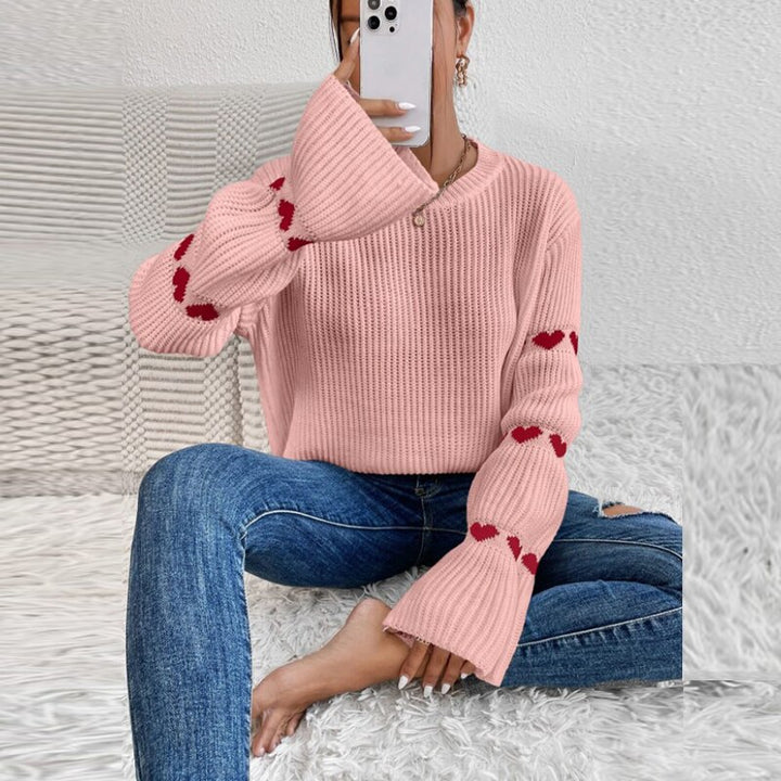 Love Sweater | Weißer Pullover mit Puffärmeln und Liebesherz-Design