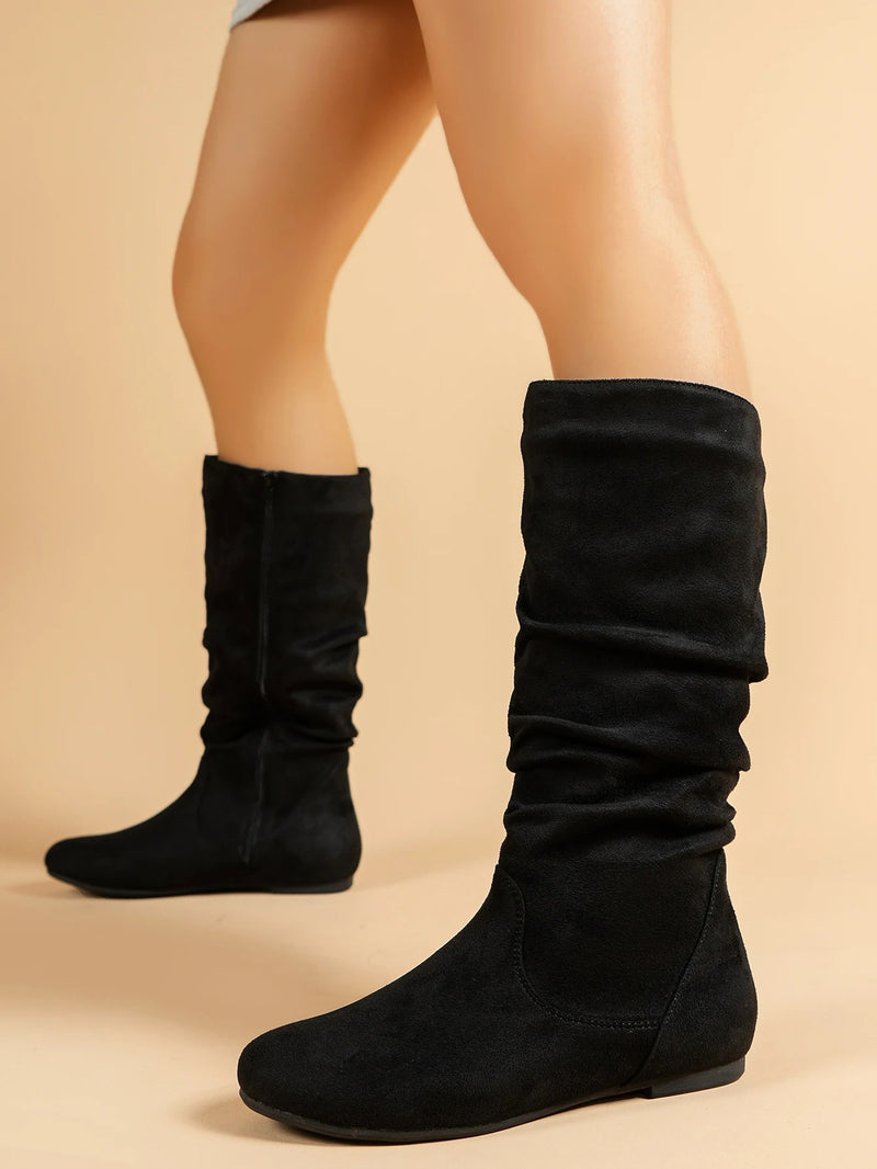 Berska Boots | Elegante bequeme oberschenkelhohe Stiefel mit flacher Sohle