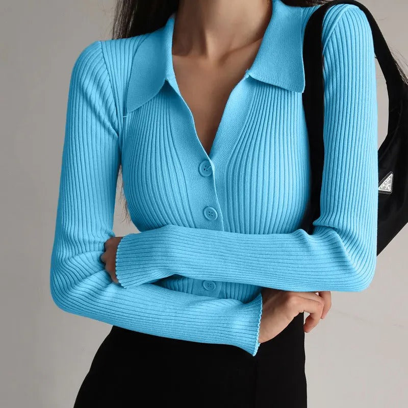 Chloe's Pullover | Eleganter gestrickter Stretch-Polopullover für Frauen