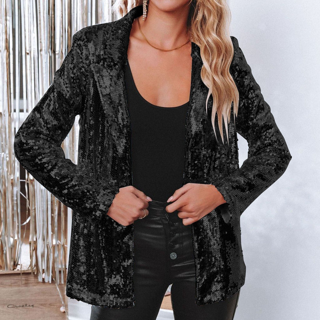 Glitzer Blazer für den Herbst - Stilvolle Lange Jacke mit Glitzernde Pailletten für Damen