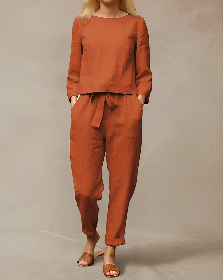 Zana Damen 2-tlg. Set | langärmeliges Oberteil und Hose mit Fliege