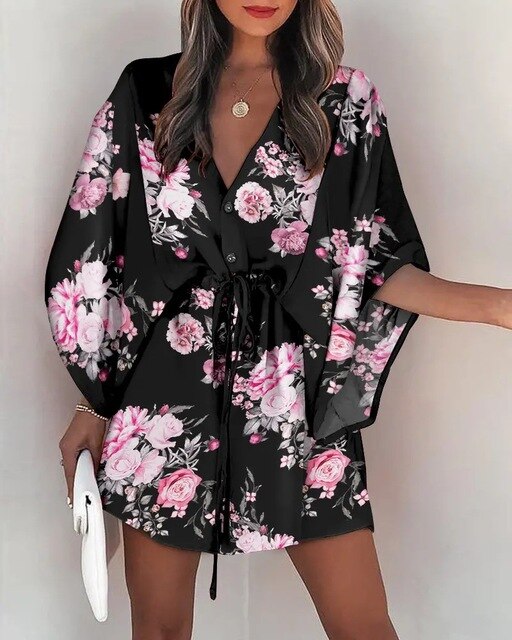 Loscana Florales Kleid | Mini Boho Sommerkleid für Damen