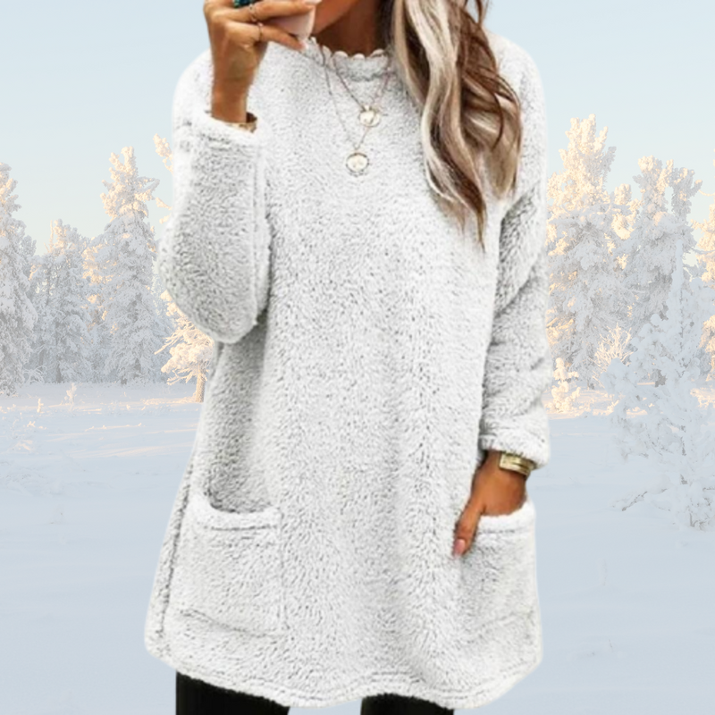 Zalana Fleece Pullover | Warmer langer Pullover mit Sherpa-Fleece für Damen