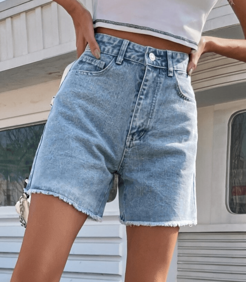 Zano Damen Denim Shorts | Luxuriöse Denim Shorts mit ausgefranstem Ende