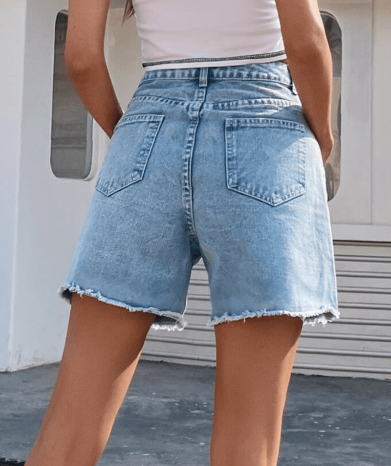 Zano Damen Denim Shorts | Luxuriöse Denim Shorts mit ausgefranstem Ende