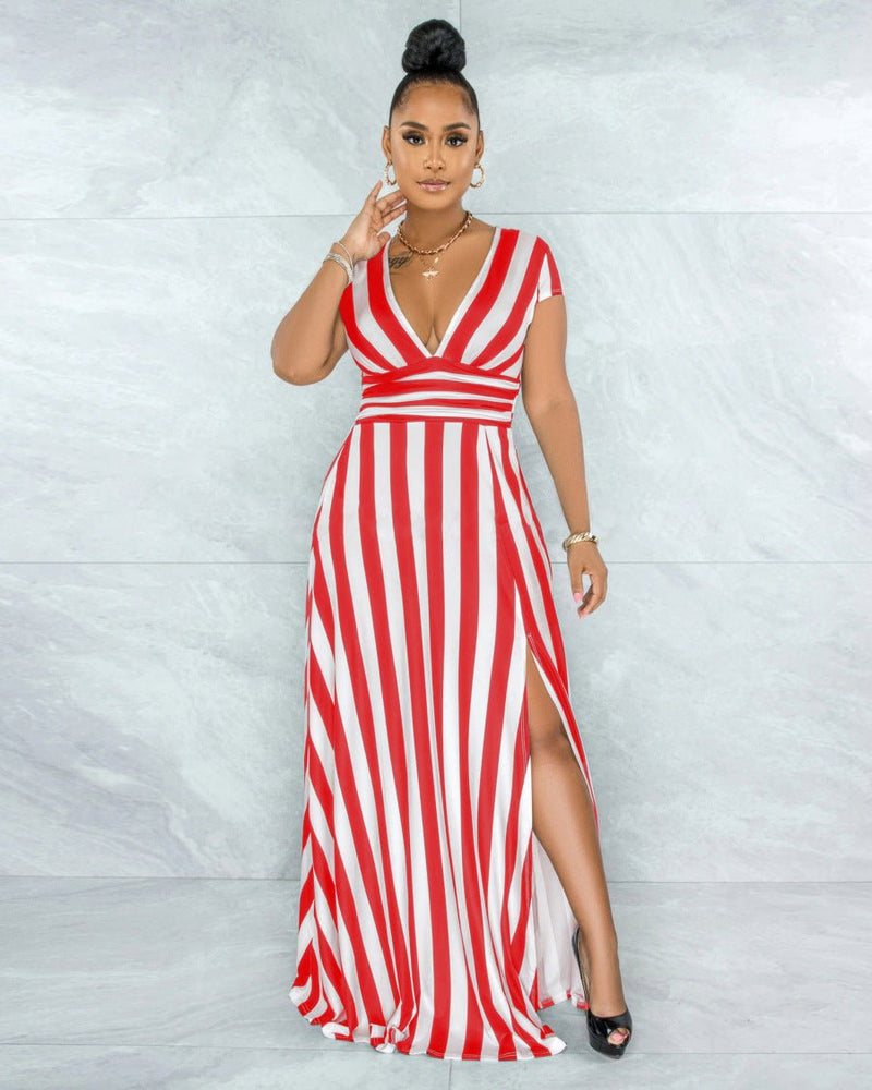 Loscana Kleid | Langes luxuriöses Damenkleid mit Streifen