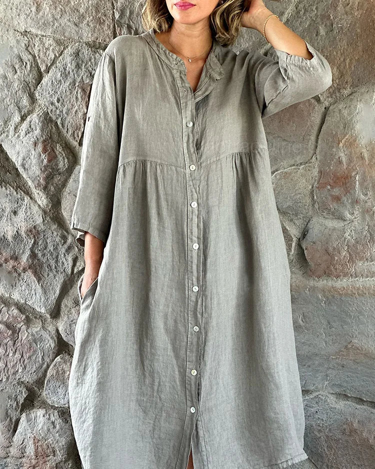 Zana Damen Kleid | Lockeres Hemdkleid aus Baumwolle und Leinen