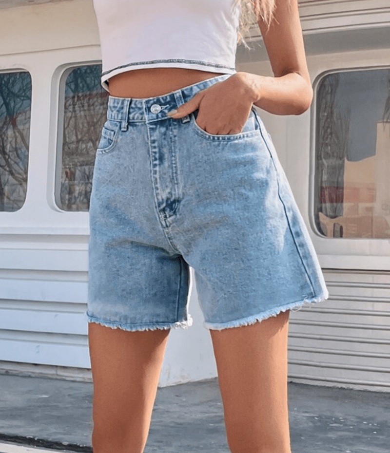 Zano Damen Denim Shorts | Luxuriöse Denim Shorts mit ausgefranstem Ende