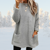 Zalana Fleece Pullover | Warmer langer Pullover mit Sherpa-Fleece für Damen