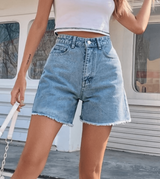 Zano Damen Denim Shorts | Luxuriöse Denim Shorts mit ausgefranstem Ende