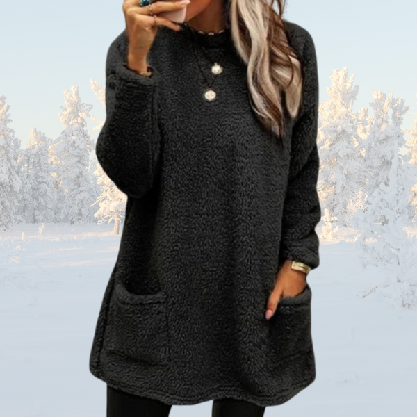 Zalana Fleece Pullover | Warmer langer Pullover mit Sherpa-Fleece für Damen