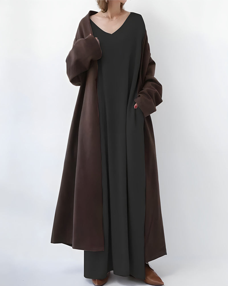 Andrea Pullover-Kleid | Bequemer langer Pullover mit V-Ausschnitt