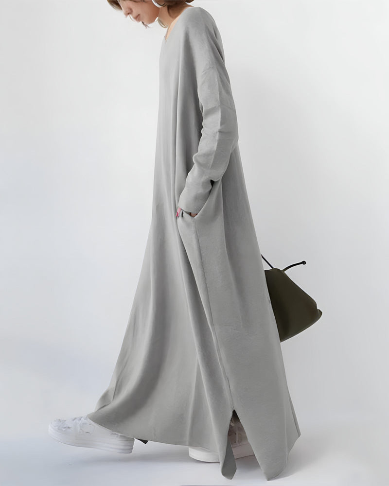 Andrea Pullover-Kleid | Bequemer langer Pullover mit V-Ausschnitt