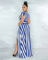 Loscana Kleid | Langes luxuriöses Damenkleid mit Streifen