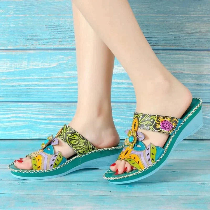 Sandaletten für Damen – Ergonomische Grüne  bequeme Sandalen