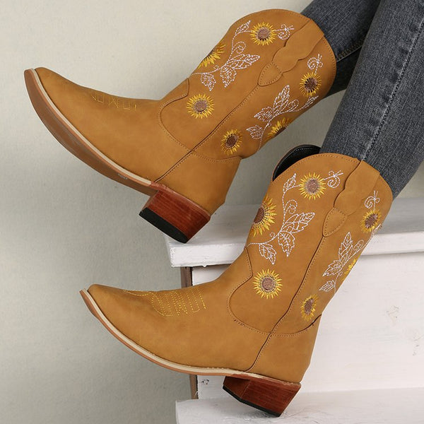 La Tammaris Stiefeletten | Hohe cowboystiefel mit Sonnenblumendruck