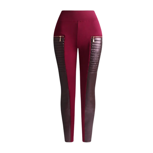 Loavies Leggings in Lederoptik | Damen Leggings mit Biker-Effekt