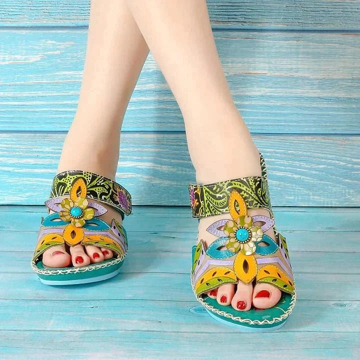 Sandaletten für Damen – Ergonomische Grüne  bequeme Sandalen