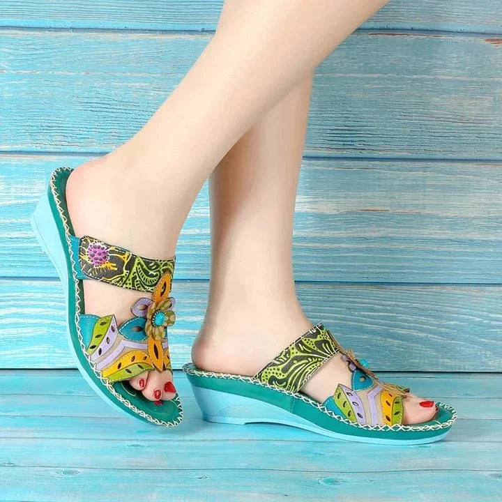Sandaletten für Damen – Ergonomische Grüne  bequeme Sandalen