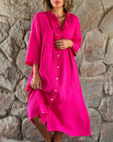 Zana Damen Kleid | Lockeres Hemdkleid aus Baumwolle und Leinen