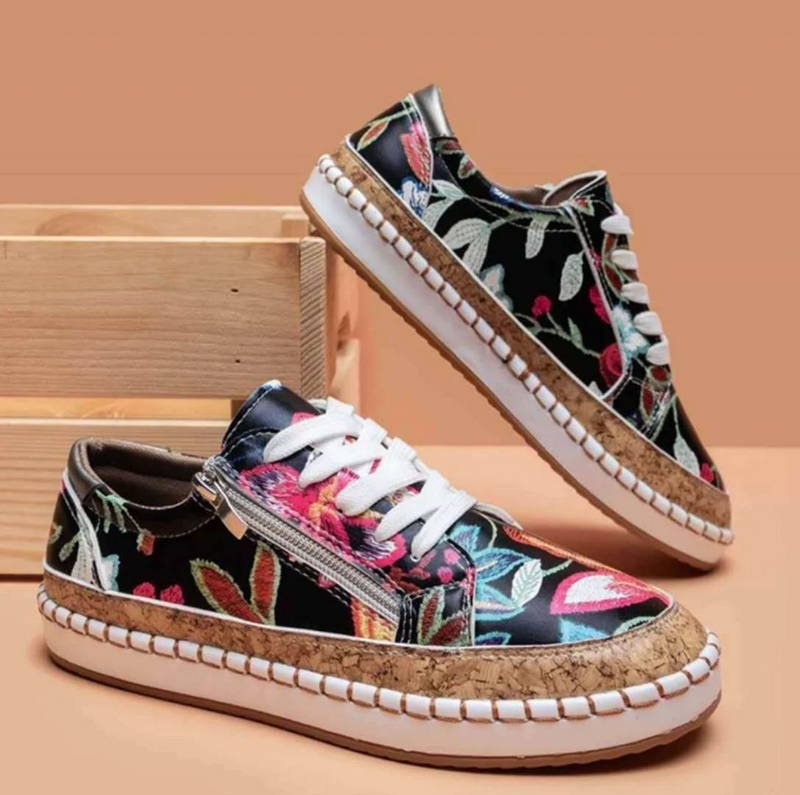 Loscana Slip-on Schuhe | Blumendruck Schuhe mit ergonomischem Fußbett