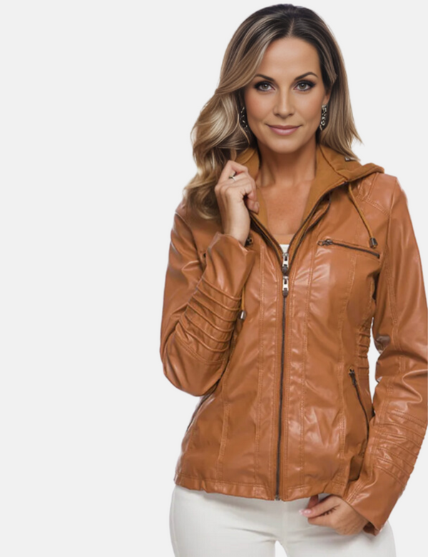 Kylie Jacke | Premium Faux-Leder-Bikerjacke mit Abnehmbarer Kapuze